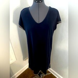 J. Jill Sz M  PURE JILL Navy Relaxed Embroidered V-Neck T-Shirt Neck NWT